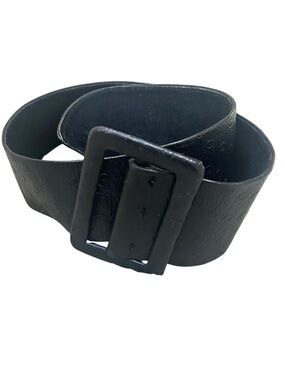 Ann Taylor Vtg ‘90’s Wide Black Embossed dot Leather Belt rectangular buckle